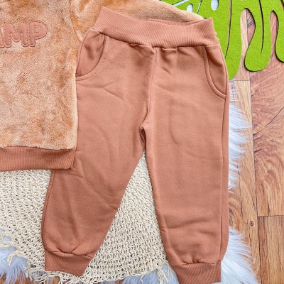 Conj. Casaco de Pelinho Camp com Capuz e Calça de Moletom - Caramelo